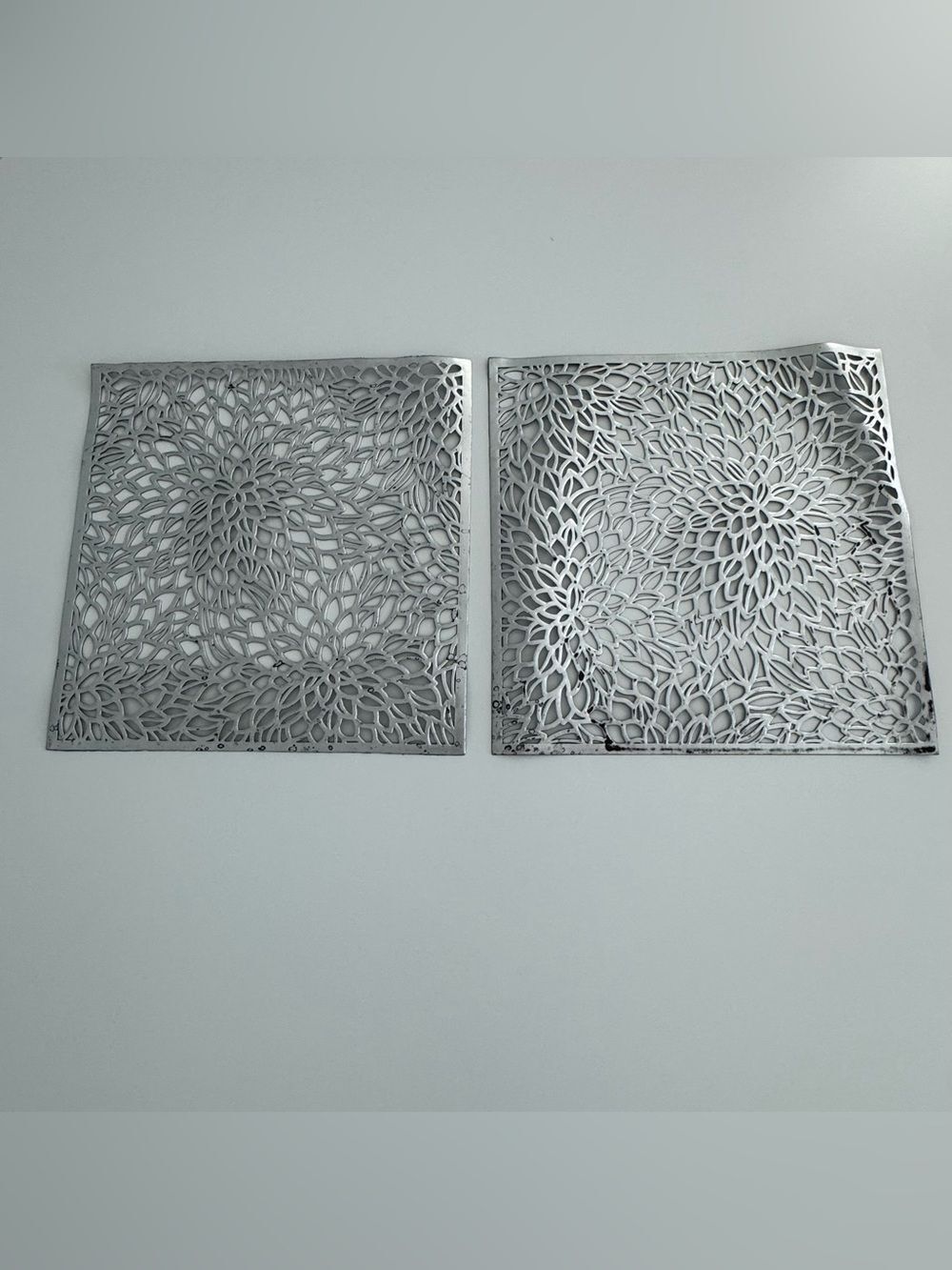 2 Square Silver and Black Reversible Floral Cut Placemats for Crafting